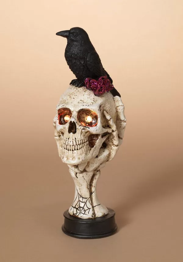 Fashion Crow On 10 Inch Lighted Skull Decoration Scary Decorations