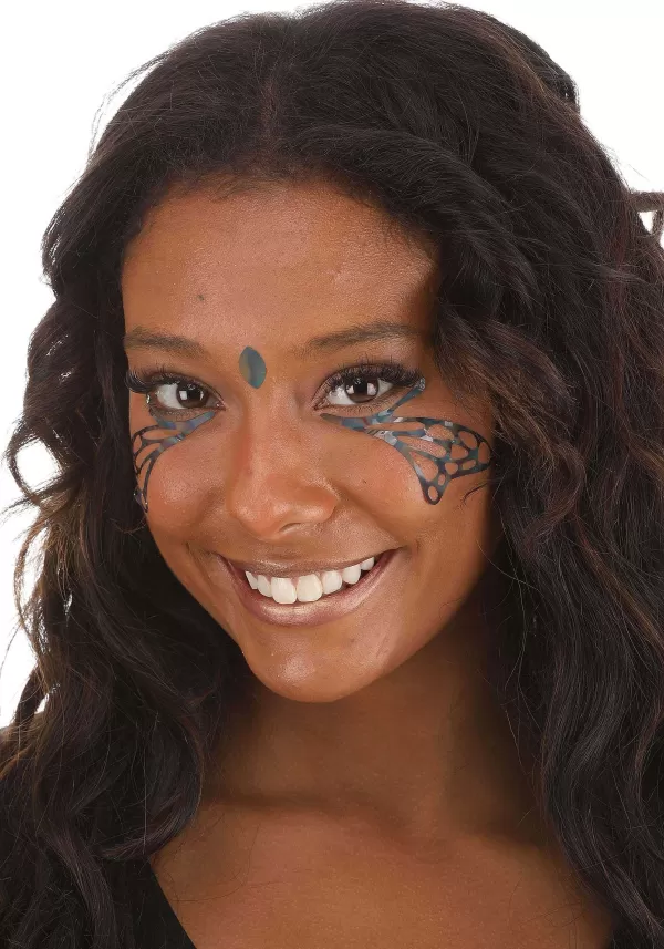 Hot Dark Rainbow Monarch Wing Holographic Face Decals Halloween Clothes