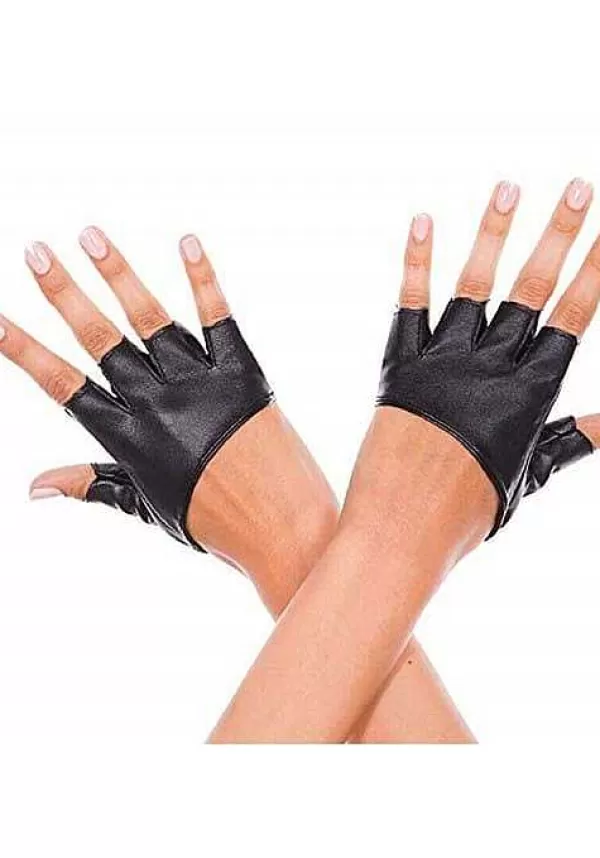Online Fingerless Black Cropped Gloves For Women Gloves