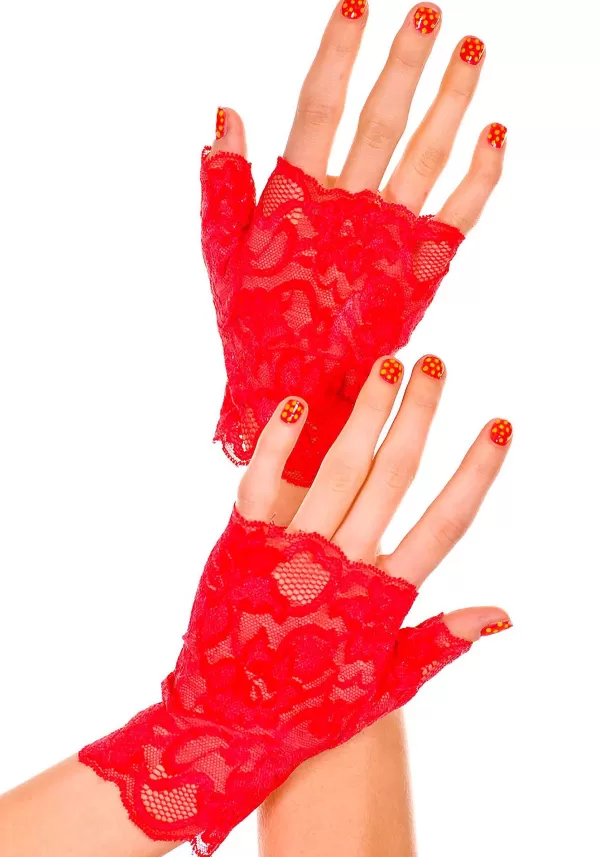 Online Fingerless Red Lace Gloves Gloves