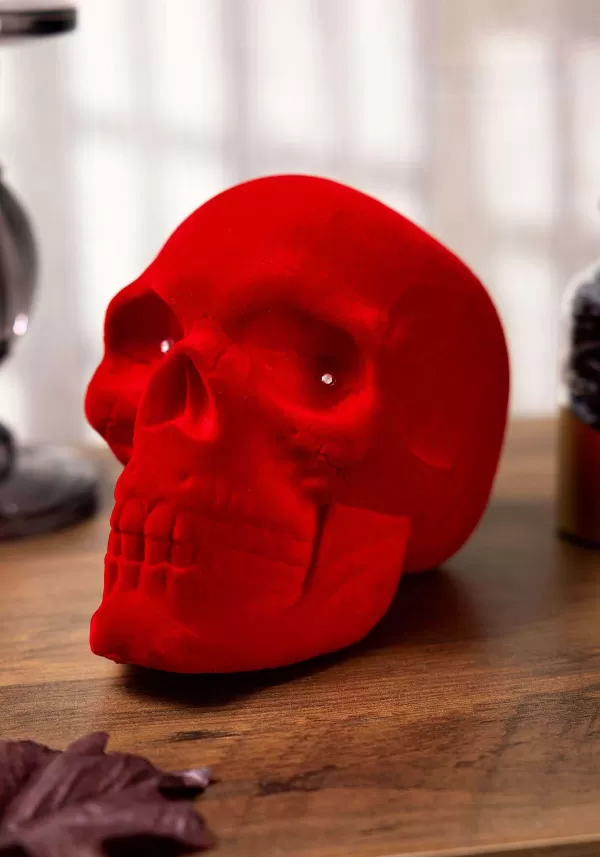 Fashion Flocked Velvet Light Up Skull Halloween Decoration Indoor Decorations