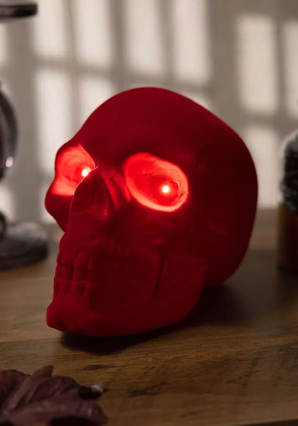 Fashion Flocked Velvet Light Up Skull Halloween Decoration Indoor Decorations
