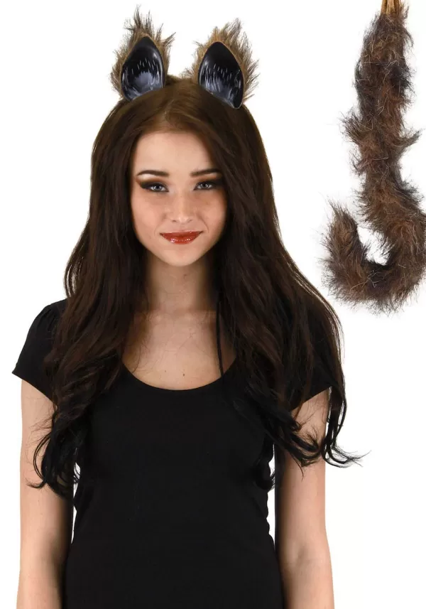Online Furry Brown Cat Ears And Tail Accessory Kits