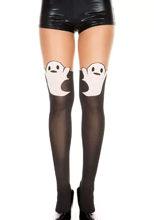 Online Ghost Print Tights For Women Halloween Clothes