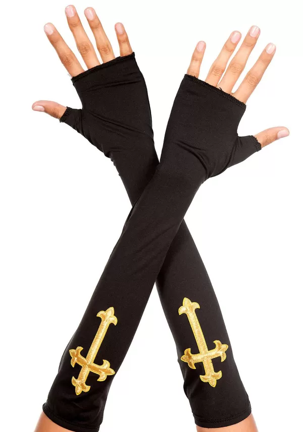 Shop Gold Cross Fingerless Gloves For Women Gloves