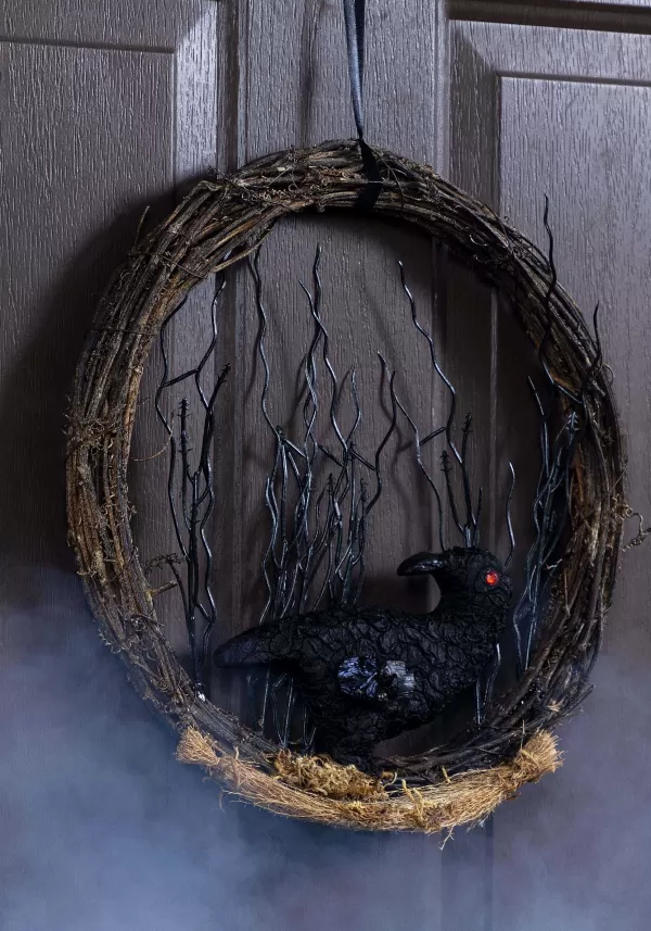 Discount Gothic Black Crow Halloween Wreath Decoration Door Decorations