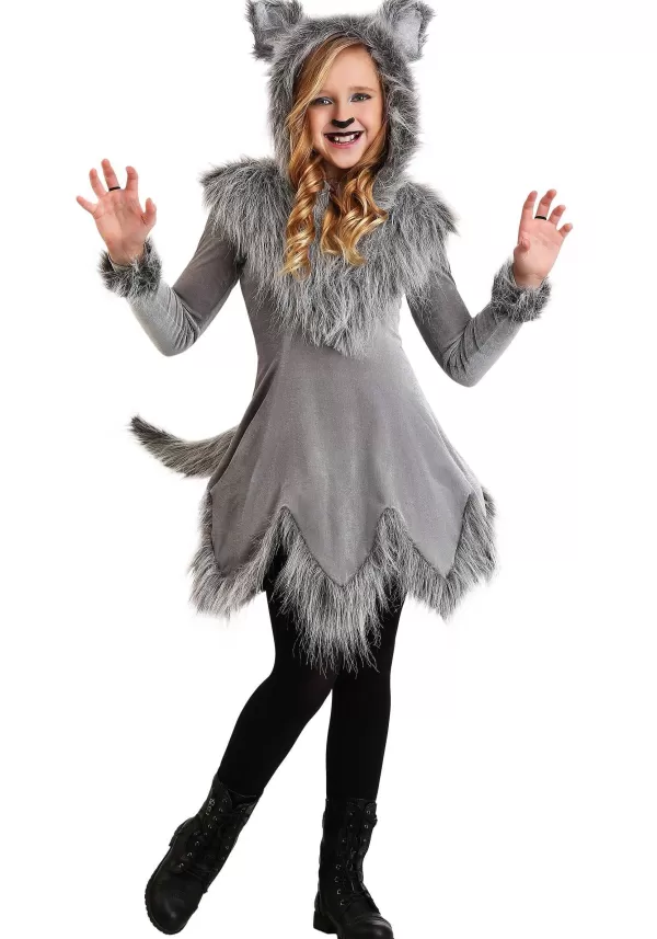 Best Sale Grey Wolf Costume With Hooded Dress For Girls Girl Costumes