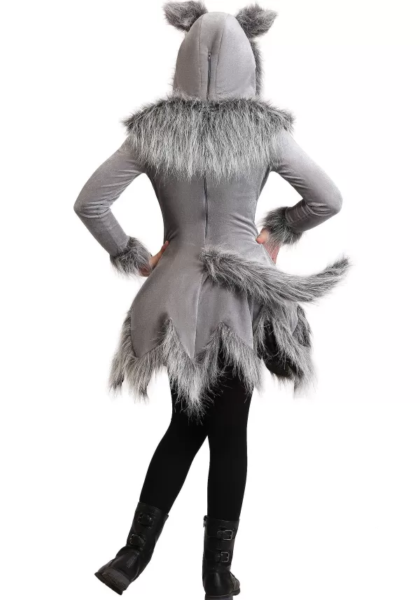 Best Sale Grey Wolf Costume With Hooded Dress For Girls Girl Costumes