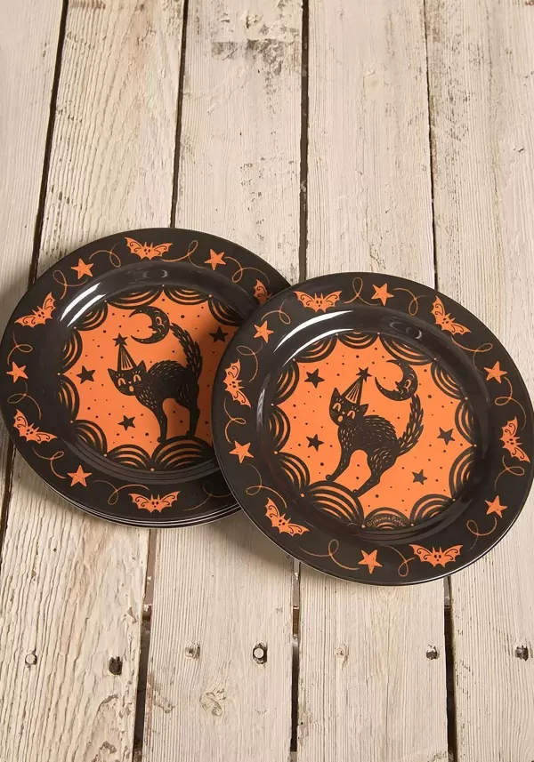 Clearance Halloween Scaredy Cat Decorative Plate Set By Johanna Parker Indoor Decorations