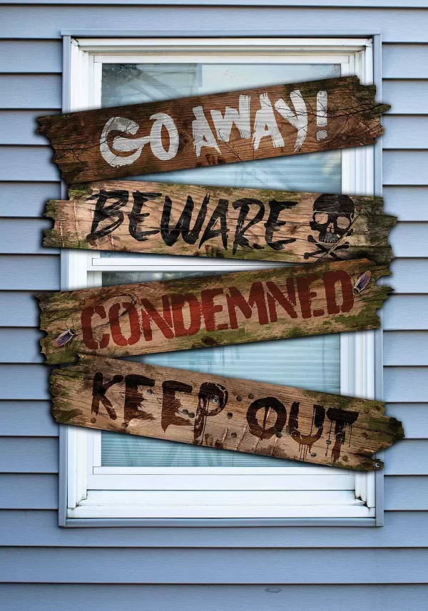Cheap Haunted Warnings Window Boards Decoration Door Decorations