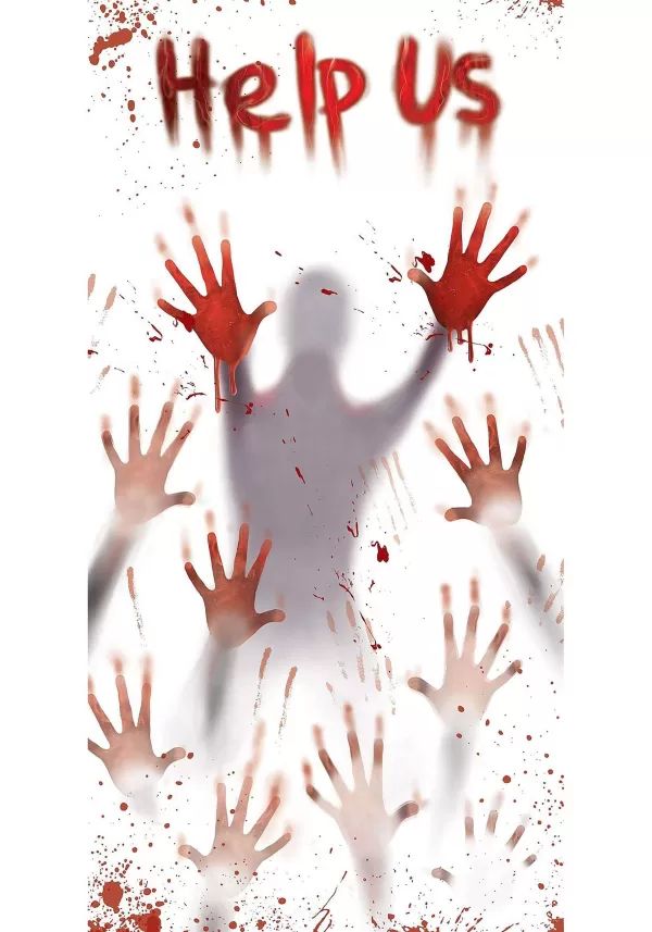 Discount Help Us Bloody Hand Print Door Cover Door Decorations
