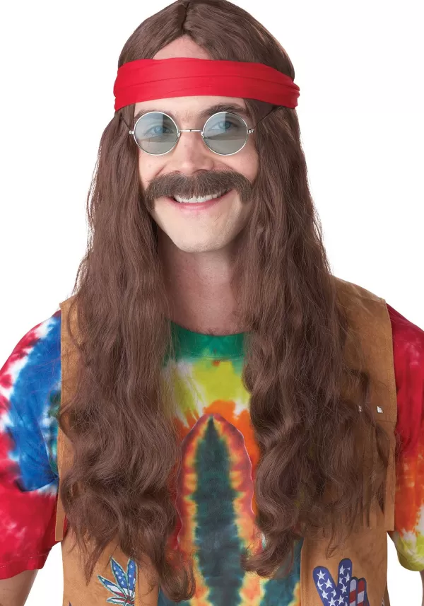 Fashion Hippie Man Wig And Mustache Mustaches / Beards