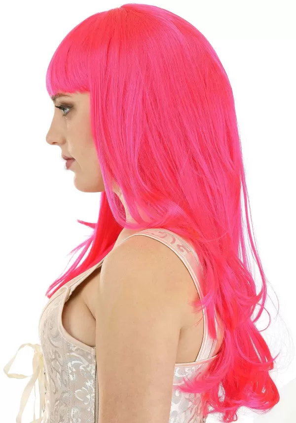 Cheap Hot Pink Long Wavy Wig For Women Wigs