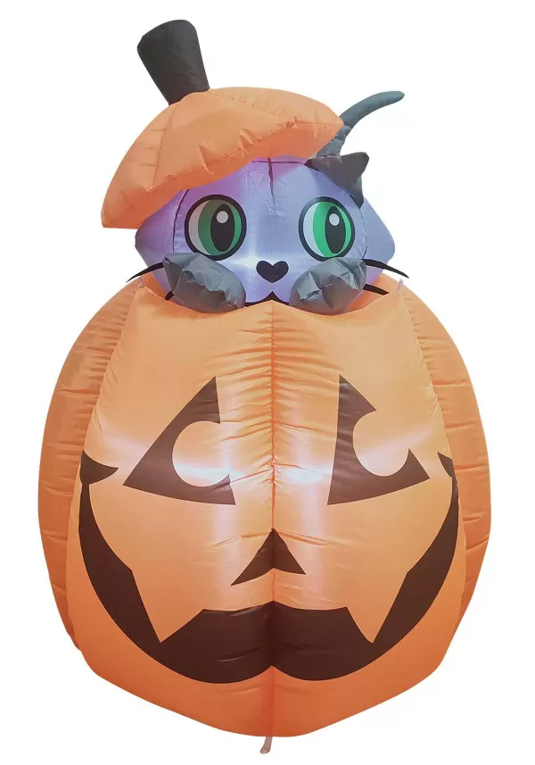 Discount Inflatable Animated 5 Foot Cat In Pumpkin Decoration Animatronics