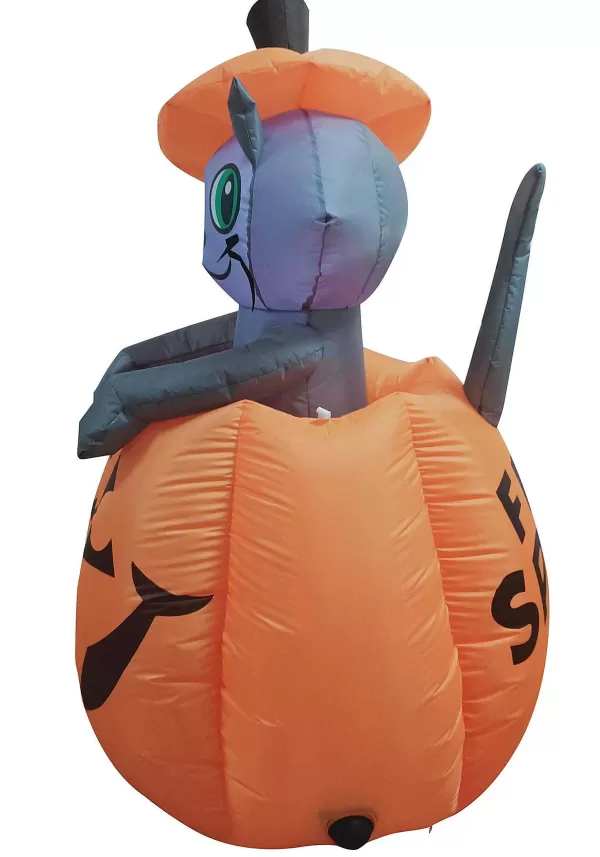 Discount Inflatable Animated 5 Foot Cat In Pumpkin Decoration Animatronics
