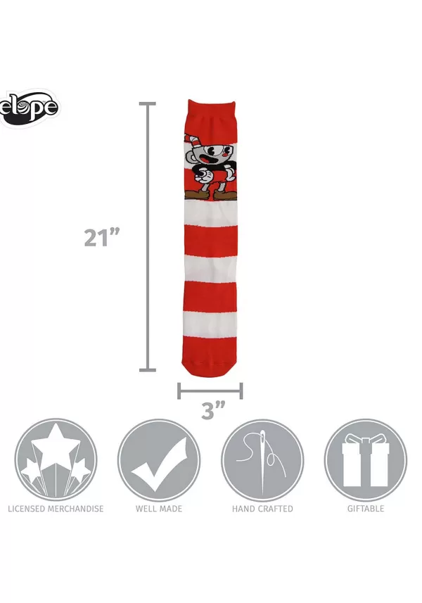 Outlet Knee High Cuphead & Mugman Striped Socks Socks / Slippers