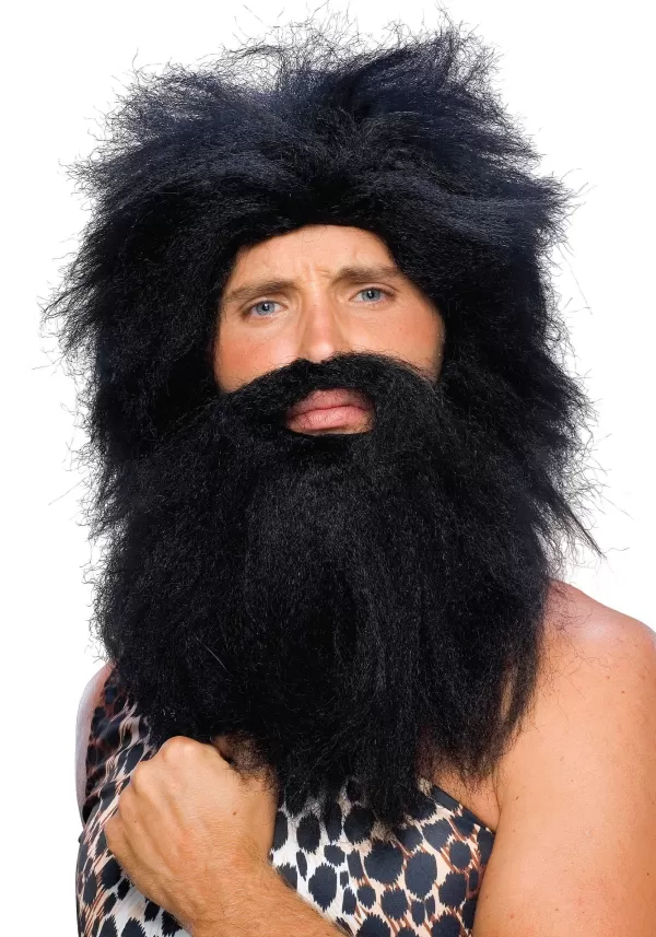Cheap Men'S Black Prehistoric Wig And Beard Mustaches / Beards