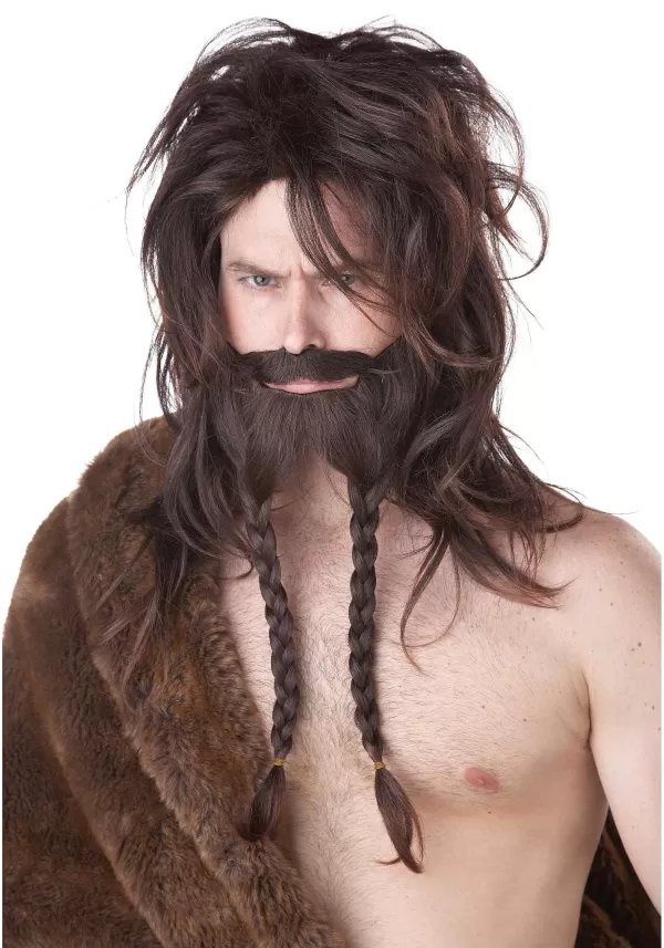 Shop Men'S Brown Viking Wig, Beard And Mustache Costume Set Mustaches / Beards