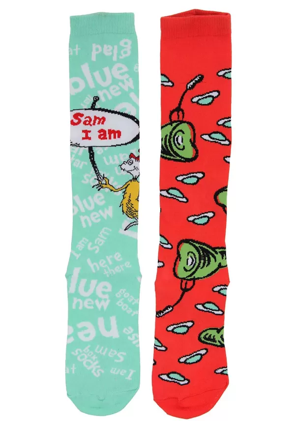 Flash Sale Mismatched Green Eggs & Ham Knee High Costume Socks Socks / Slippers