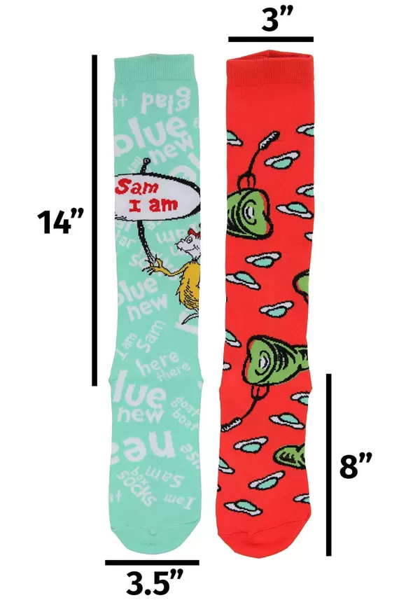 Flash Sale Mismatched Green Eggs & Ham Knee High Costume Socks Socks / Slippers