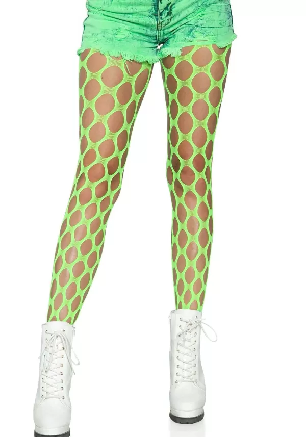 Flash Sale Neon Green Jumbo Pothole Net Tights For Women Fishnet Stockings