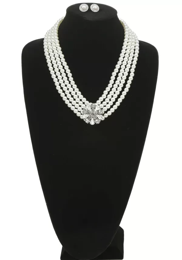 Online Pearl Earring And Brooch Necklace Set Costume Jewelry