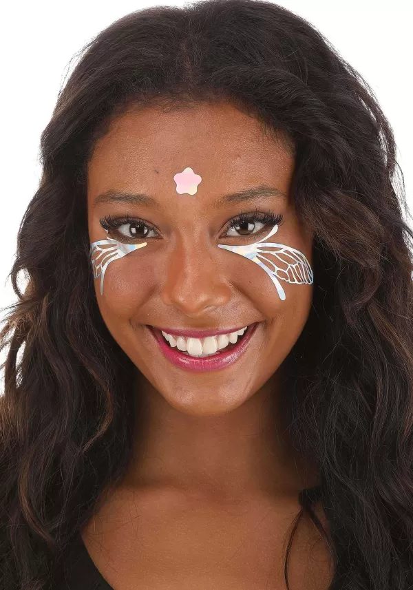 Flash Sale Rainbow Chrome Lace Wing Holographic Face Decals Halloween Clothes