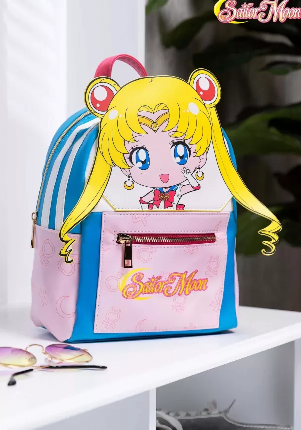 Flash Sale Sailor Moon Chibi Face Pink & Blue Backpack Backpacks