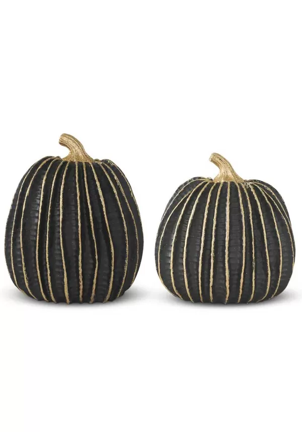 Best Sale Set Of 2 Black And Gold Striped 6" Pumpkin Decoration Halloween Props