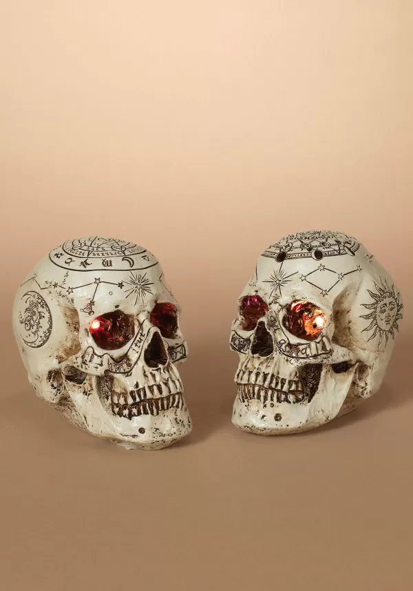 Discount Set Of 2 Lighted 6-Inch Celestial Skulls Decoration Halloween Lights