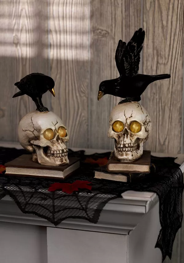 Cheap Set Of 2 Resin Led Skull On Books With Crow Halloween Figurines Decoration Halloween Props