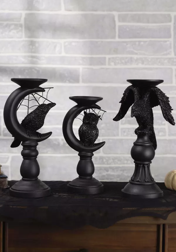 Discount Set Of 3 Halloween Matte Black Candleholders Decoration Halloween Lights