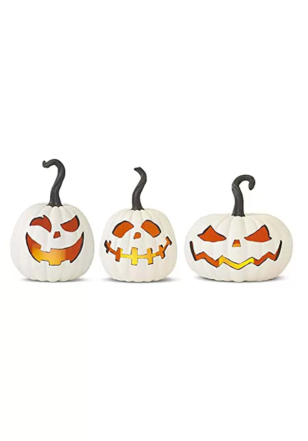 Cheap Set Of 3 White Resin Led Flicker Flame Jack 'O Lanterns Decoration Halloween Lights