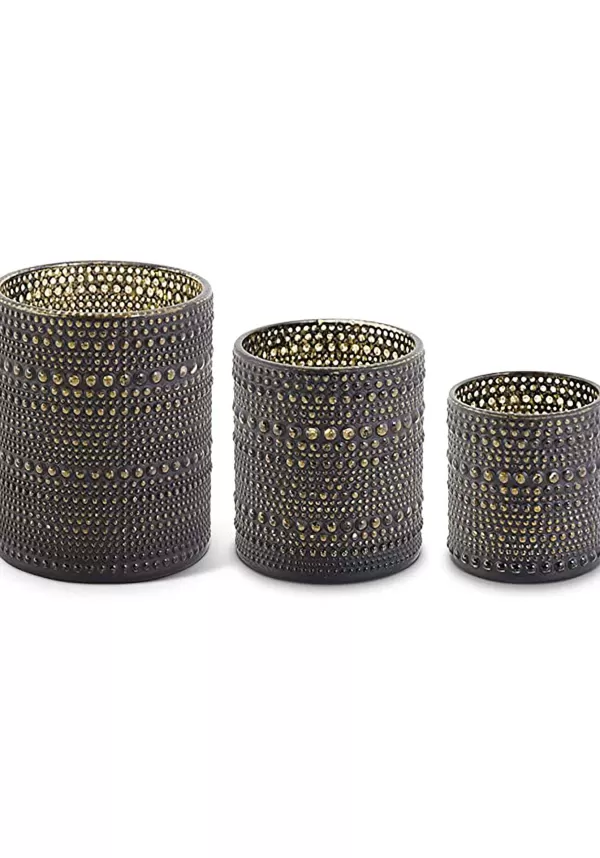 Shop Set Of Three Black And Gold Glass Candle Holders Halloween Lights