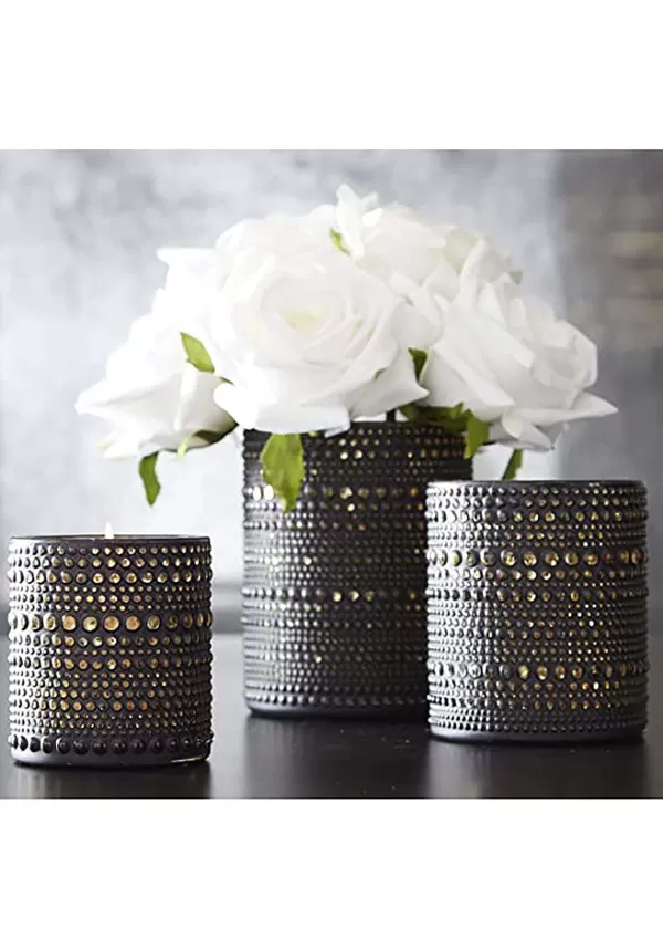 Shop Set Of Three Black And Gold Glass Candle Holders Halloween Lights