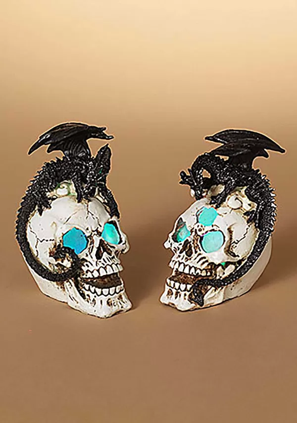 Cheap Set Of Two 5.5" Light Up Dragon On Skulls Halloween Decoration Indoor Decorations
