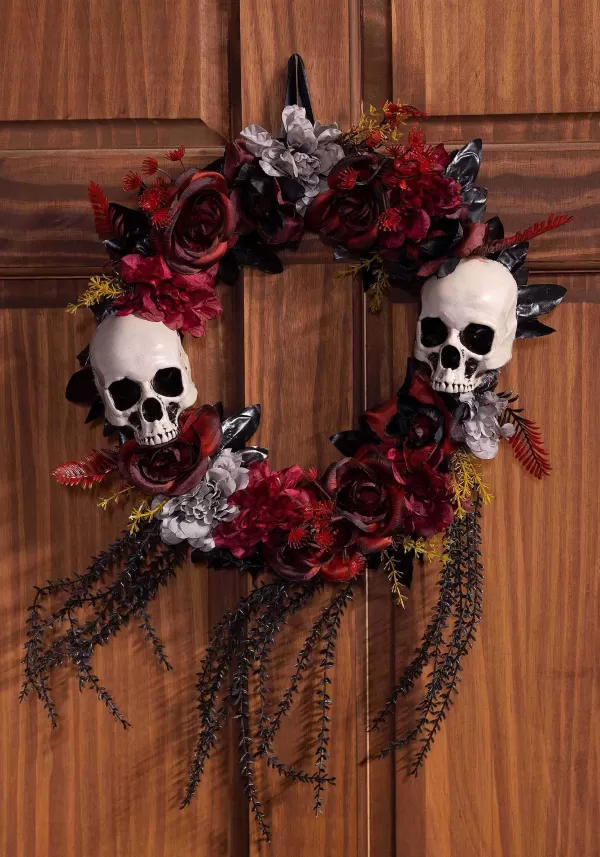 Clearance Skulls & Red Roses Halloween Wreath Decoration Door Decorations