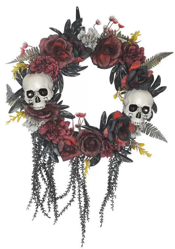 Clearance Skulls & Red Roses Halloween Wreath Decoration Door Decorations