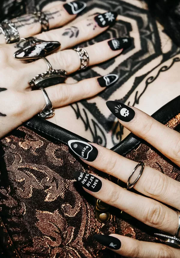 Cheap Spirit Board Press On Black Nails Kit Halloween Clothes