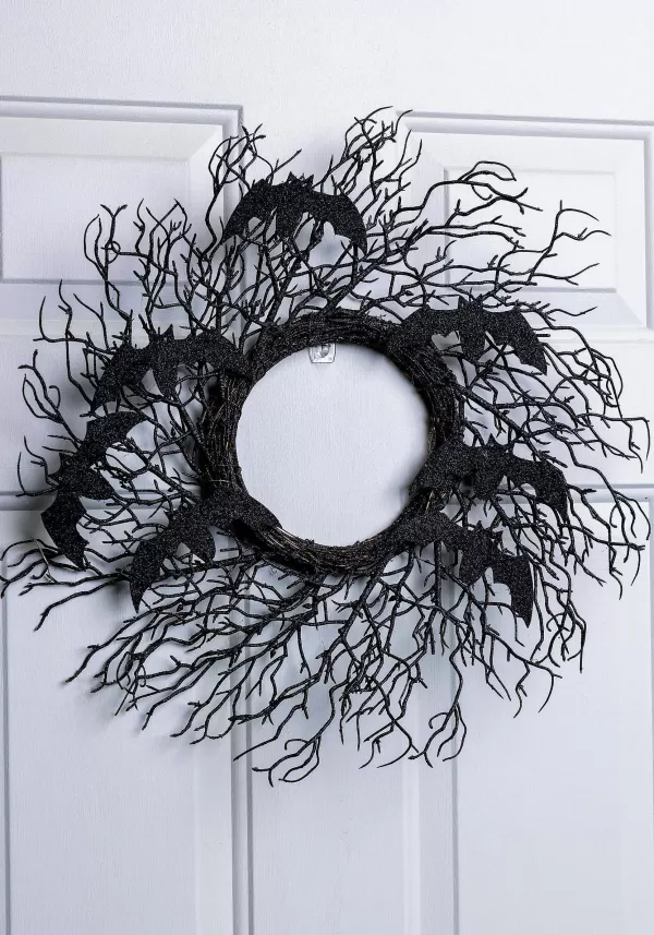 Store Spooky Black Bat Halloween Wreath Decoration Door Decorations