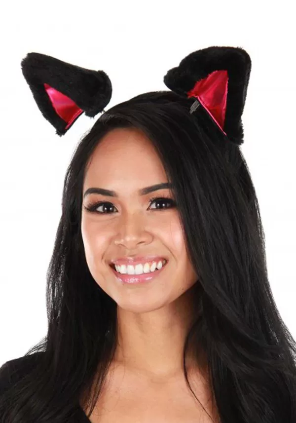 Cheap Springy Cat Ears Plush Black Costume Headband Headbands
