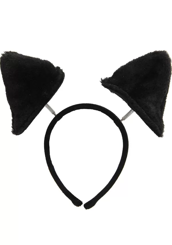 Cheap Springy Cat Ears Plush Black Costume Headband Headbands