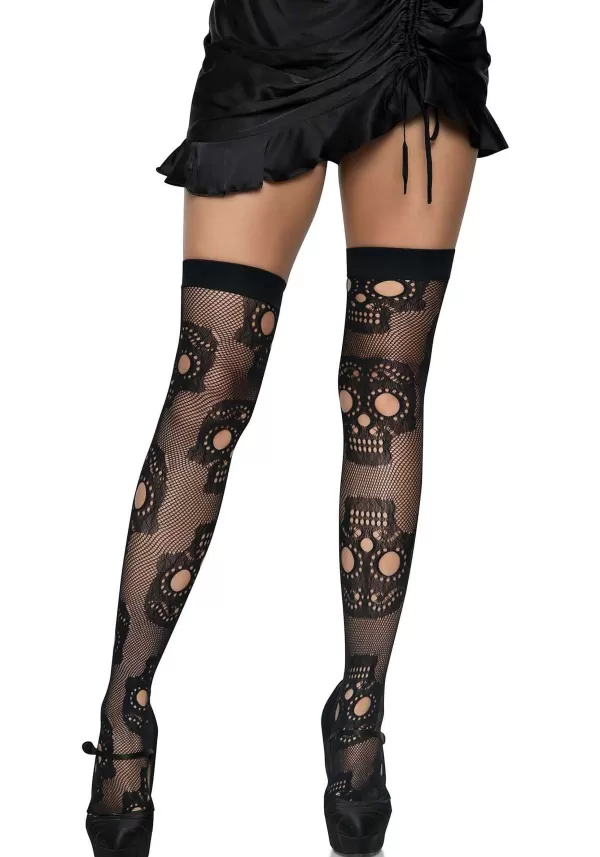 New Sugar Skull Net Thigh High Stockings For Women Halloween Clothes