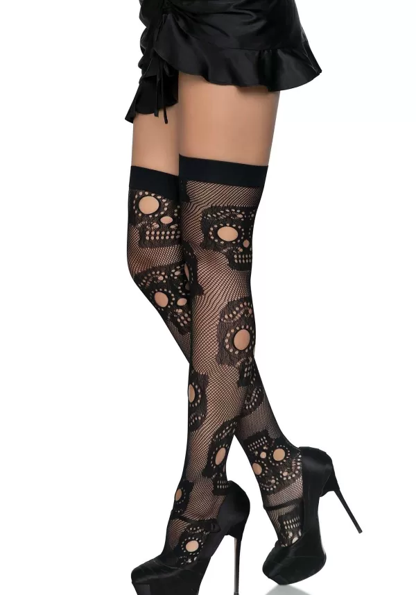 New Sugar Skull Net Thigh High Stockings For Women Halloween Clothes