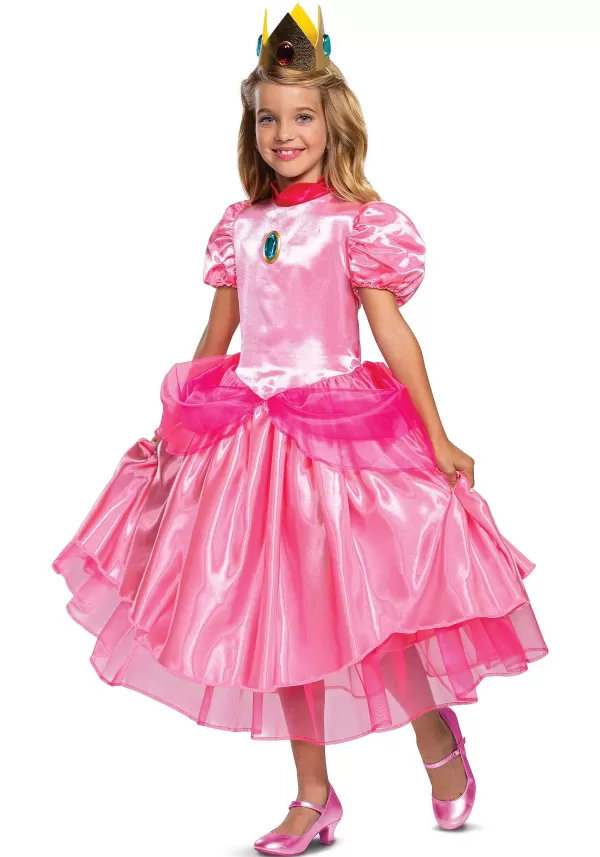 Fashion Super Mario Deluxe Princess Peach Costume For Girls Girl Costumes