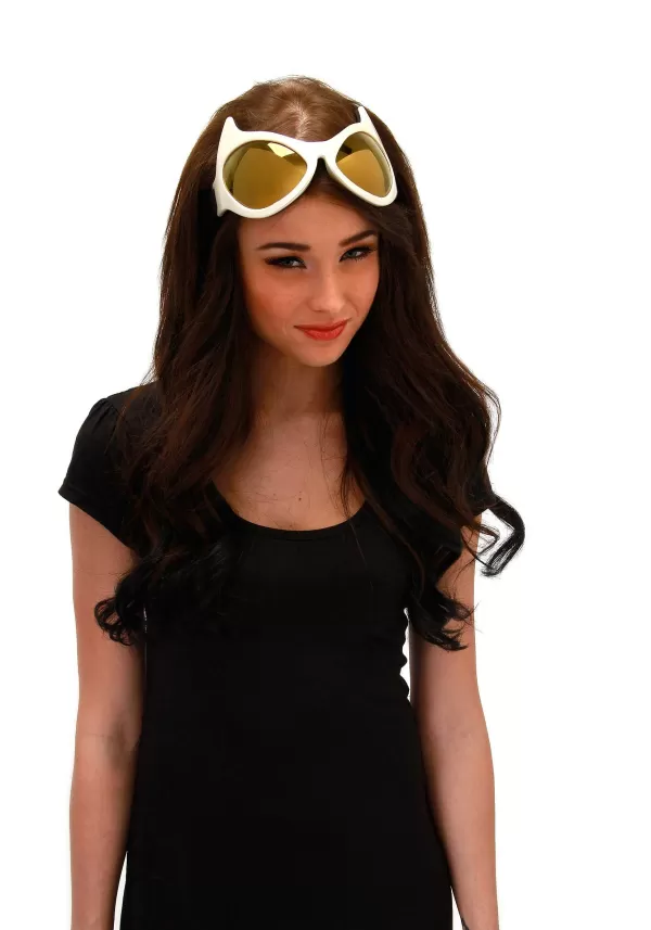 Cheap White & Gold Costume Cat Eye Goggles Glasses / Sunglasses