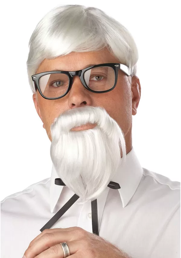 Fashion White Colonel Wig And Moustache Set Mustaches / Beards