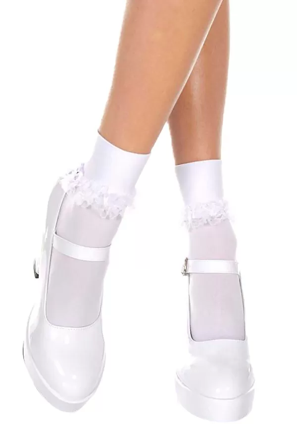 Cheap White Ruffle Nylon Socks For Women Halloween Clothes