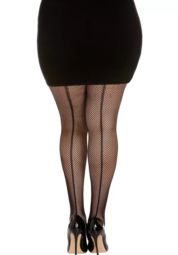Cheap Women'S Black Fishnet Plus Size Pantyhose With Back Seam Fishnet Stockings