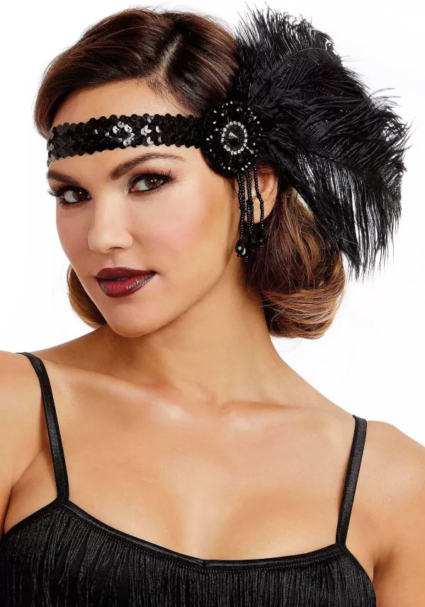 Sale Women'S Black Flapper Feather Headpiece Headbands